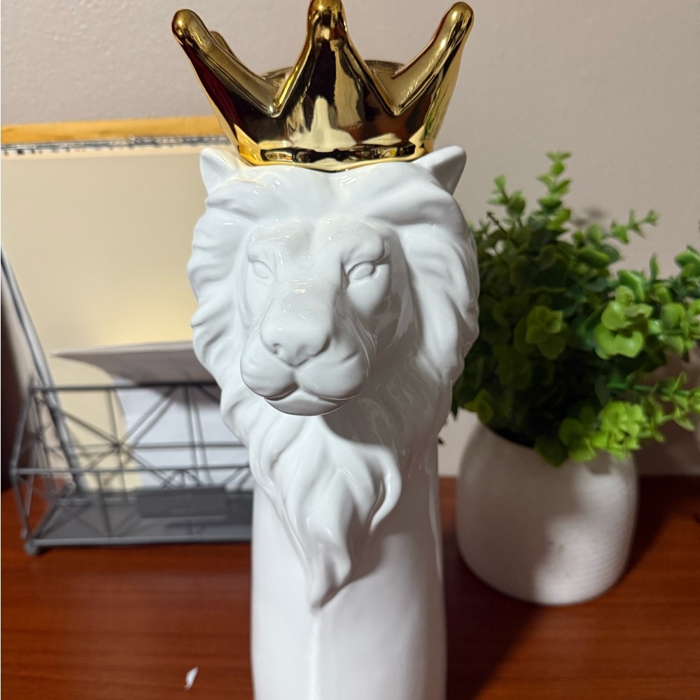 White Lion Statue with Gold Crown